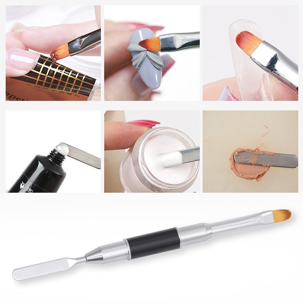 TP Double-end Nail Art Gel Polish Brush Stick Nylon Kolinsky Hair Acrylic UV Gel Extensions Apply Slice Spatula Manicure Tool
