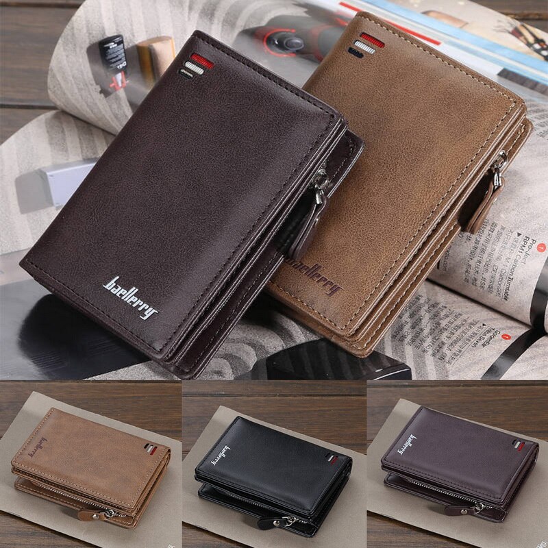 Male Short Wallets Card Holder Business Purse Multifunction PU Leather Wallet For Men Pocket Wallet With Zipper