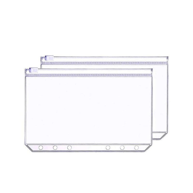 2pcs/lot File Organizer Storage Folder Standard Transparent PVC Loose Leaf Pouch with Self-Styled Zipper Filing Binder Document: A6 transparent 2pcs
