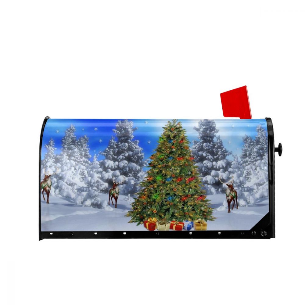 Christmas In The Snow Mailbox Cover Happy Year Mailbox Wraps Magnetic Post Box Cover for Garden Yard