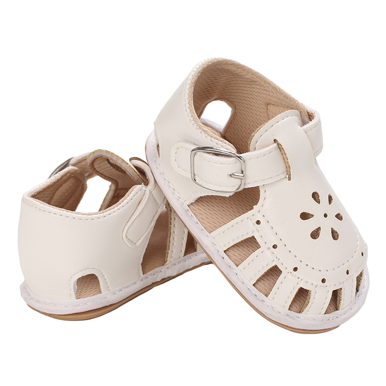 Baby-sommersandalen, einfarbig, mit lochmuster, schnalle zum aufkleben, weiche sohle, rutschfest