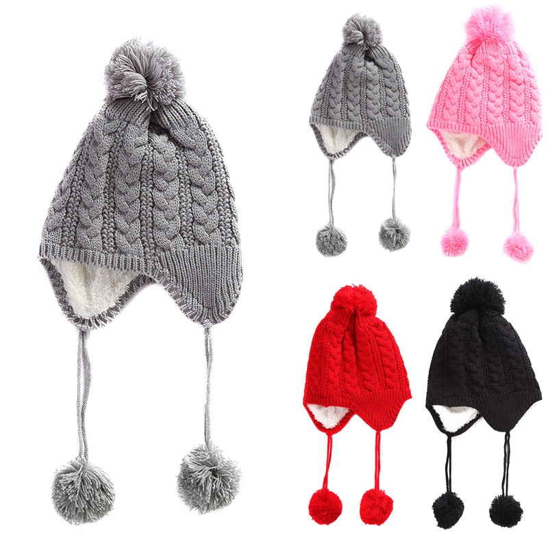 Børn vinter varm strik hue hue børn fletninger hue barn søde ørehætte casquette homme