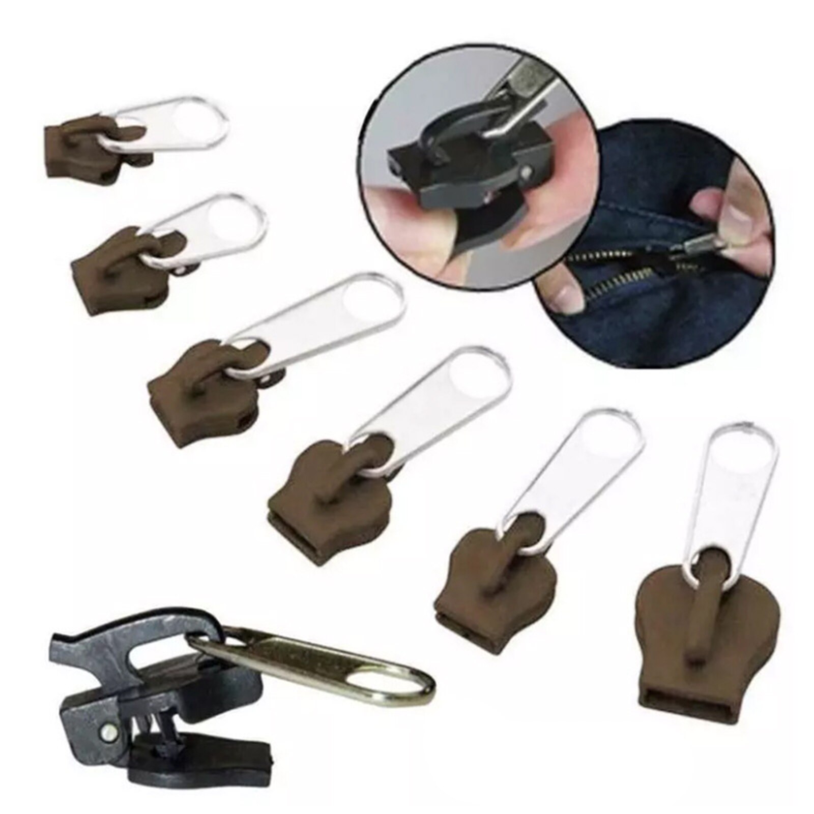 Deslizadores de cremallera universales de fijación instantánea, Kit de rescate de dientes de cremallera, reparación de cremalleras para costura a medida, herramienta a granel, 6 uds.