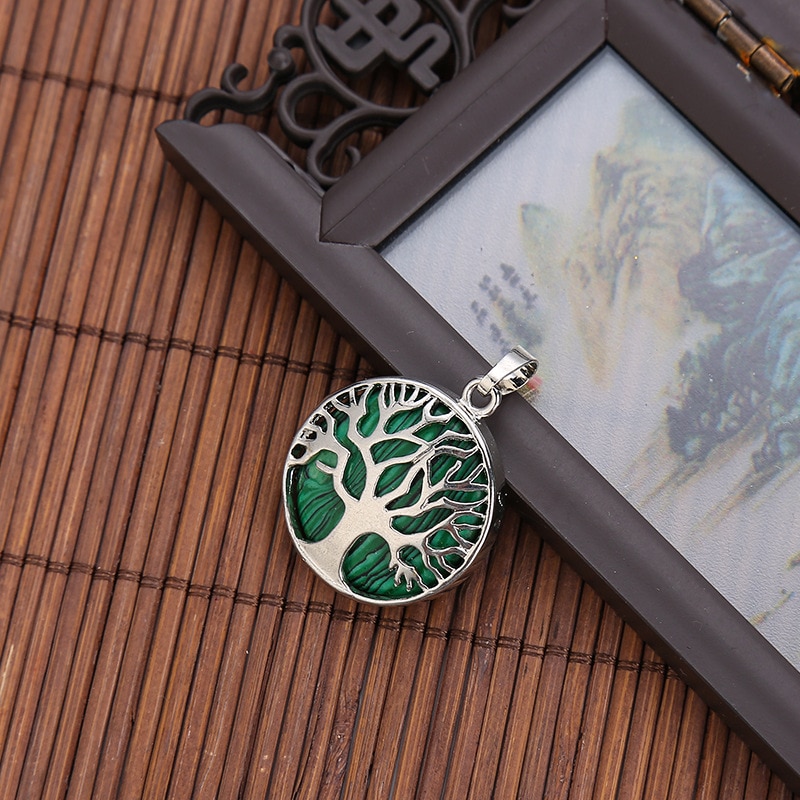 Natural Crystal Stone Handmade Round Life Tree Pendant Jewelry Making DIY Necklace Bracelet Earrings Jewelry Accessories: Malachite