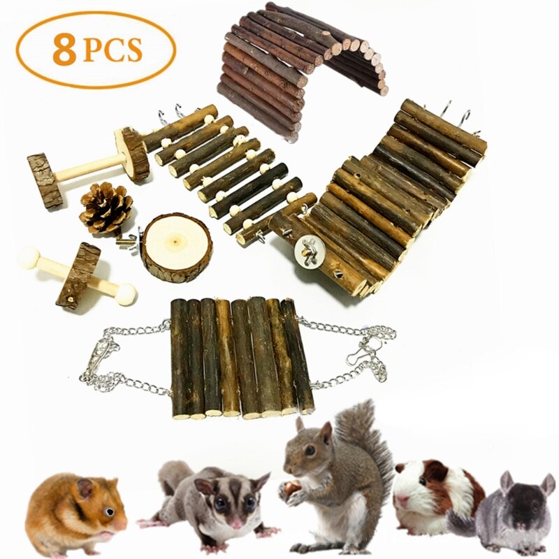 8 Stuks Hamster Speelgoed Set Houten Kooi Swing Kinderziektes Speelgoed Klim Ladder Bridge Oefening Spelen Tanden Care Speelgoed Voor Konijnen gerbils