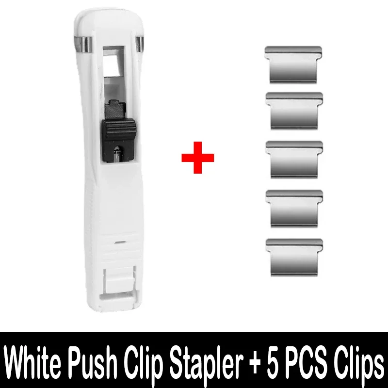Staple Metal Clip Push Hand Paper Clipper with Refill Fixing Organizing Stapler Reusable Push Clamp for Document File Stationery: Light Grey