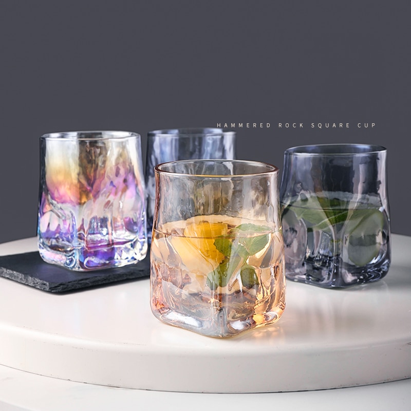 Vierkant gehamerd whiskyglas, waterglas, waterbeker, sapglas, wijnglas, drinkbeker 250ml/330ml