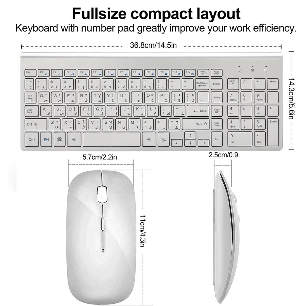 Arabic Character 2.4G Slim Wireless Keyboard Mouse combo Low Noise Wireless Keyboard for Laptop Windows PC Desktop Smart TV