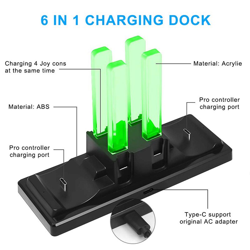 6 in 1 Nintend Switch Joy-Con Charger Stand Charging Dock Station with LED indication For Nintendoswitch Joy-con Controller Hold