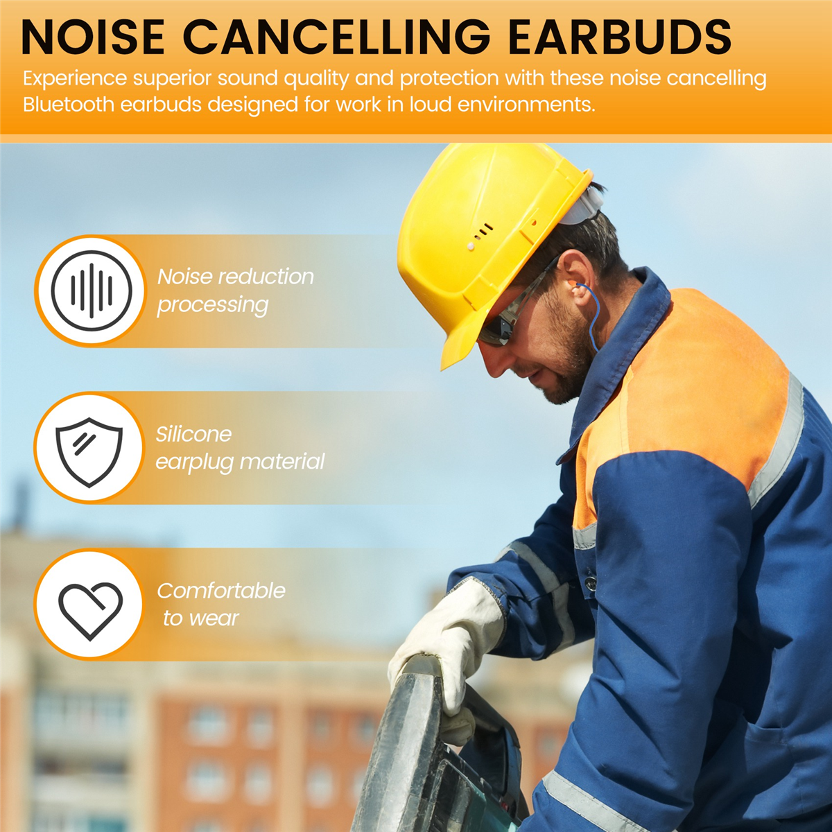 Bluetooth-Headset mit Ohr stöpseln für Arbeit, Gehörschutz, geeignet für Baustellen und laute Umgebungen