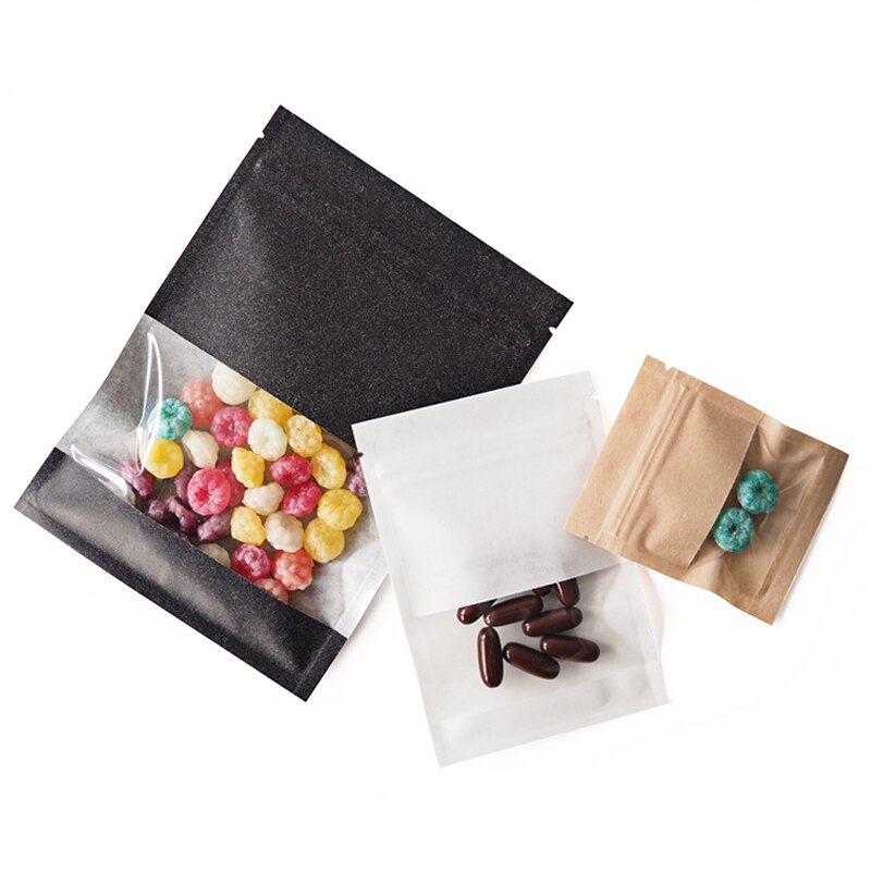 20Pcs Brown Kraft Paper Bag Window Zip lock Empty Dried Food Fruit package Self Sealing Zipper Stand up Bags