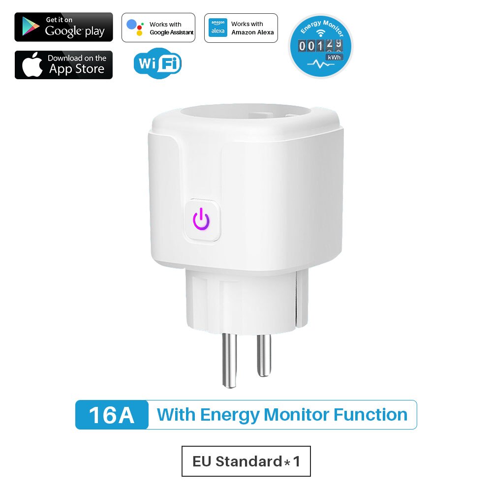 Tuya 16A Smart Plug Wifi Socket Eu Power Monitor Timing Functie Smart Leven App Afstandsbediening Werkt Met Alexa Google assistent: 1PCS