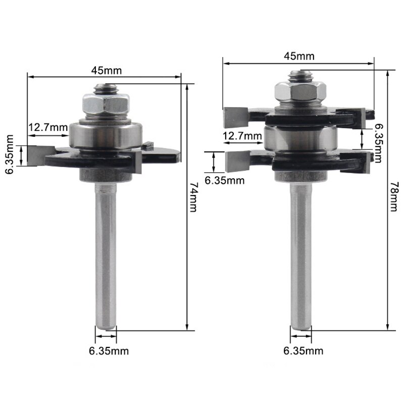 Woodworking Milling Cutter 45 Degree Tenon Joint Cutter Line Cutter 3 Tooth T-Shaped Engraving Machine 1/4 x 1-1 / 2