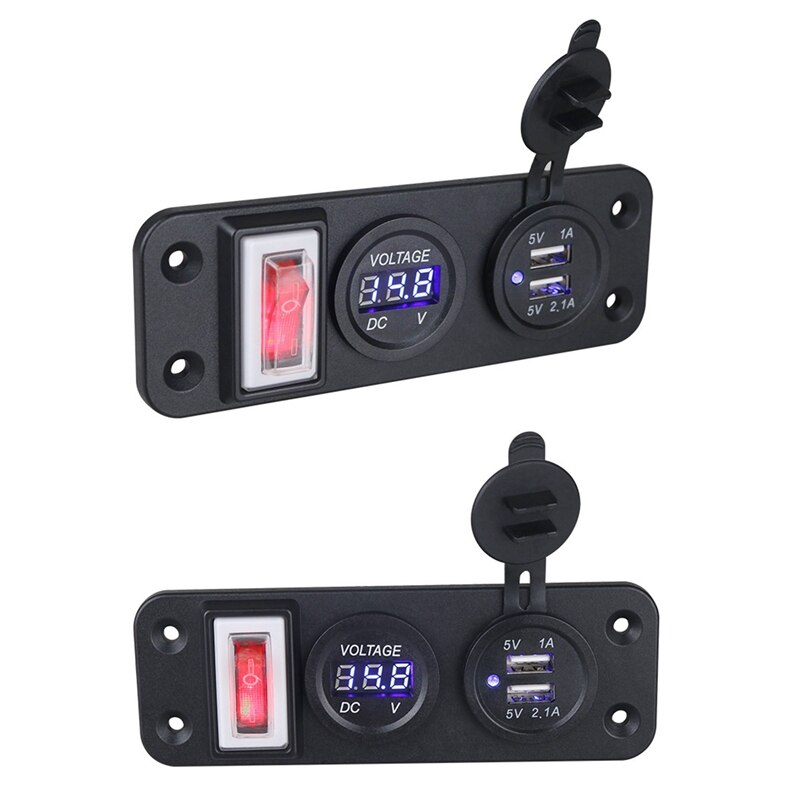 Panel de interruptor de 2 orificios, voltímetro, doble USB, lámpara única 3.1A, 12V, cargador, enchufe USB Dual para coche