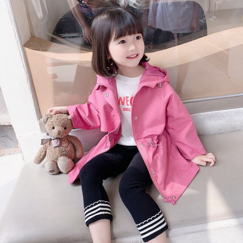 Baby Girls Wind Coat Kids Cool Girl Generous Long Sleeve Autumn Spring Pink Trench