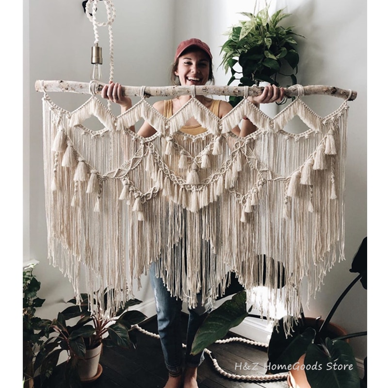 Tapiz grande de macramé para colgar en la pared, decoración atística de pared geométrica, fondo bohemio para dormitorio, tapiz tejido artesanal Chic: Style C 130X110cm