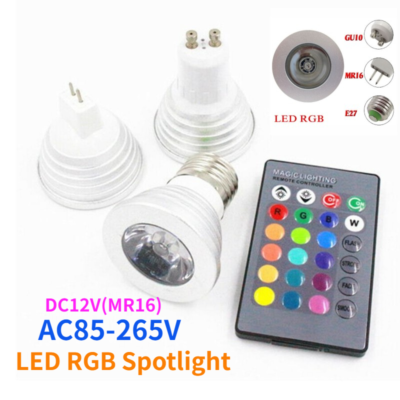 foco LED RGB 3W E27 E14 GU10 GU5.3 MR16 con Control remoto de 24 teclas bombillas de luz regulables de Color para decoración del hogar