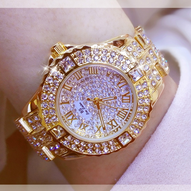 Mode Vrouwen Horloge Met Diamond Gold Horloge Dames Top Luxe Dames Casual Vrouwen Armband Horloges Relogio Feminino