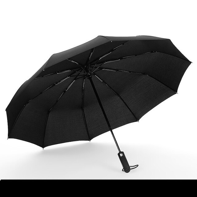 Three Folding Automatic Umbrella Rain Women Auto Luxury Big Windproof Umbrellas academy Men Double layer 10 Ribs Large Parasol: Single layer black