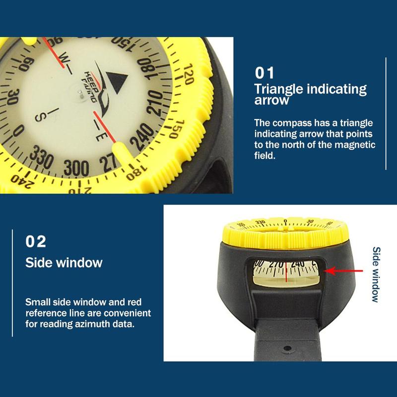 Kompas 50M Horloge Evenwichtige Waterdicht Kompas Onderwater Kompas Kompas Kompas Duiken Lichtgevende Scuba F7L5