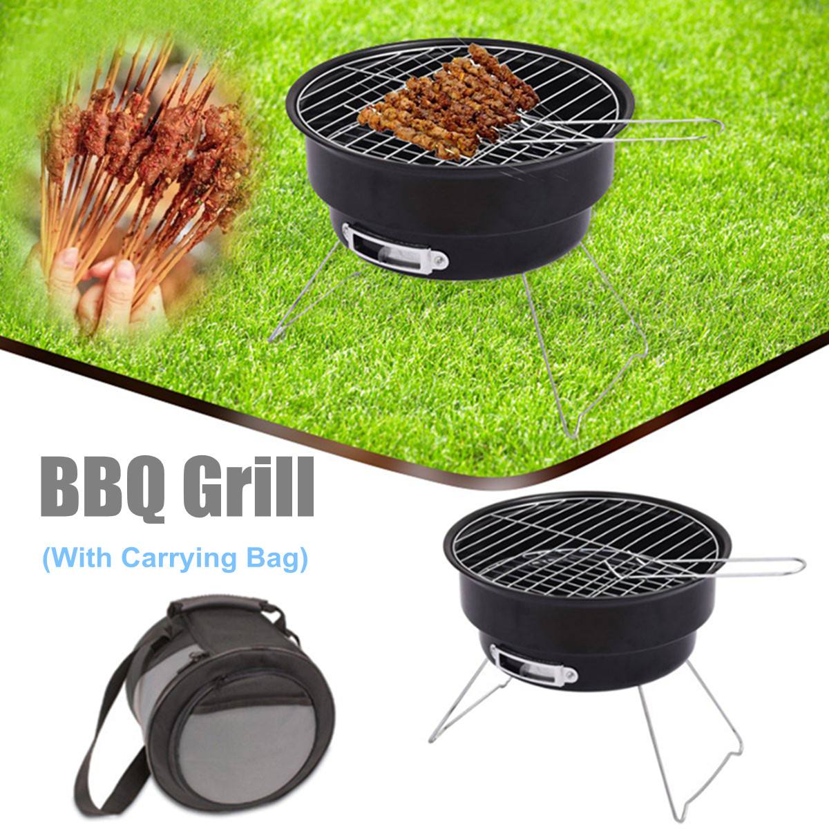 Foldable Charcoal BBQ Grill Mini BBQ Grill Tabletop Portable Outdoor Travel Patio Stove Cookware Barbecue With Carrying Bag