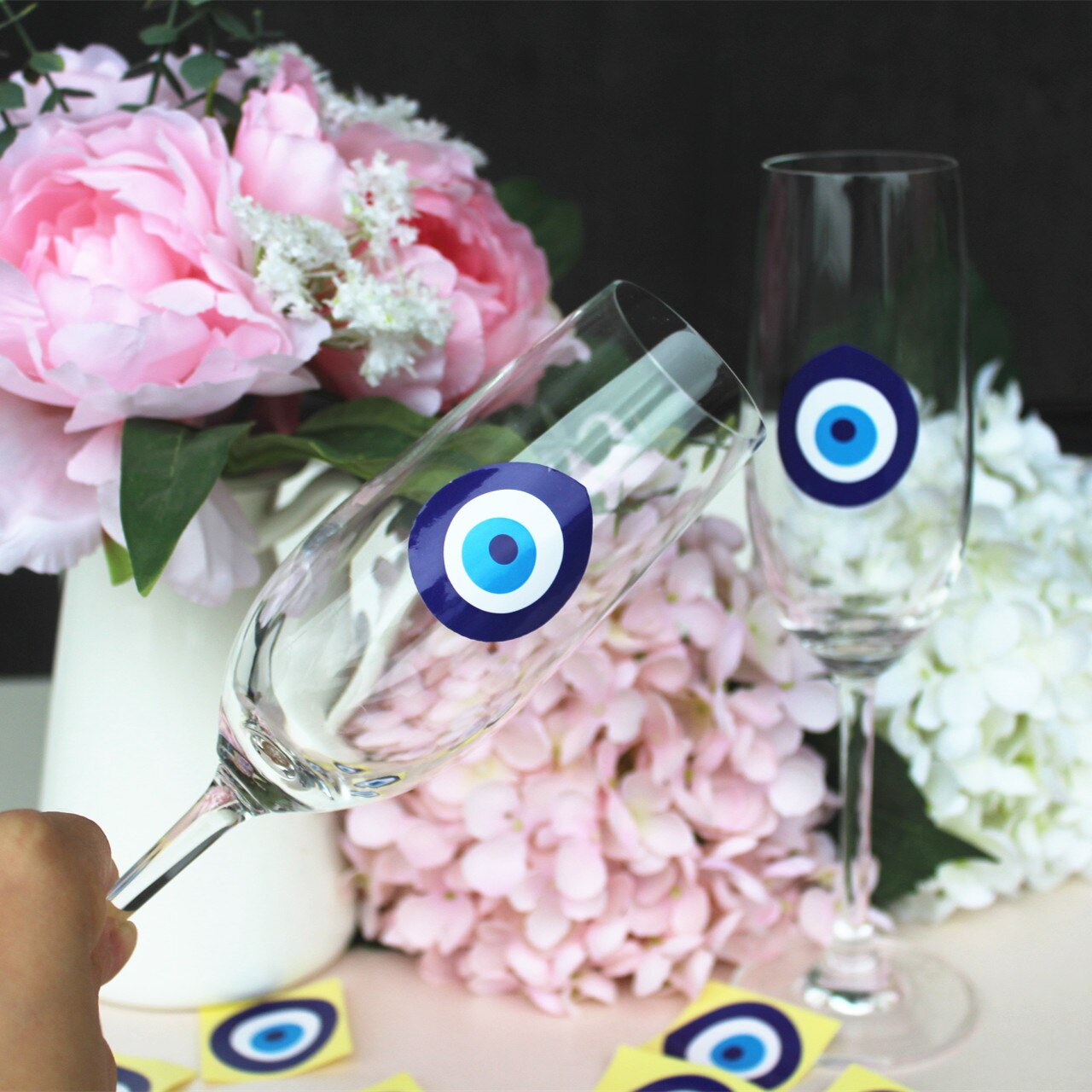 30 Evil Eye vinyl sticker decals champagne glass cups stickers protection eye candle decorations ( glass not include)