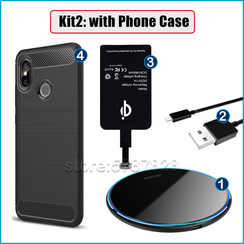 Qi Wireless Charger & Receiver for Xiaomi Mi A1 A2 A3 5 6 8 Lite Pro Mi Note 3 Mix 2 Wireless Charging Adapter USB C Connector: for Mi Note 3 / Kit2- with Case