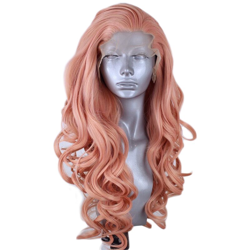 Karisma pink paryk langt bølget hår syntetiske parykker til kvinder blonder front paryk høj temperatur hår parykker sidedel cosplay parykker
