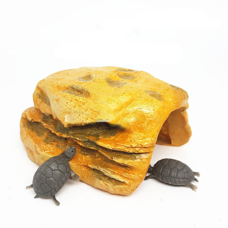 Cachette de poisson en résine, grotte d'aquarium, tortue de paysage, reptiles, se prélassent, décoration, ornement: 06