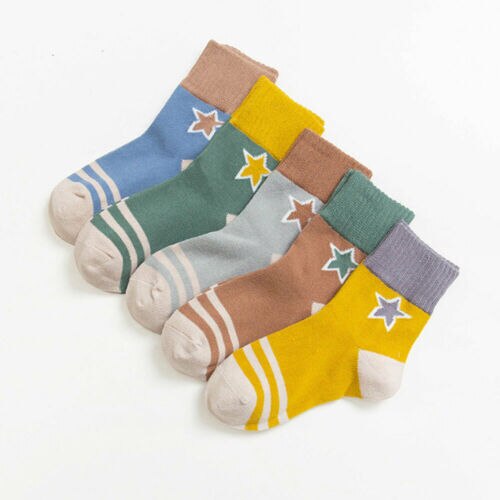 5 Pairs Cute Unisex Cotton Kids Baby Socks Anti-Slip Infant Knee High Sock Toddlers Girls Boys Socks For 1-12Years: C / S