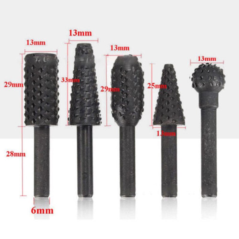 5pcs Rotary Burr Set Wood Carving File Drill Bit 1/4 For Woodworking Tools Kit
