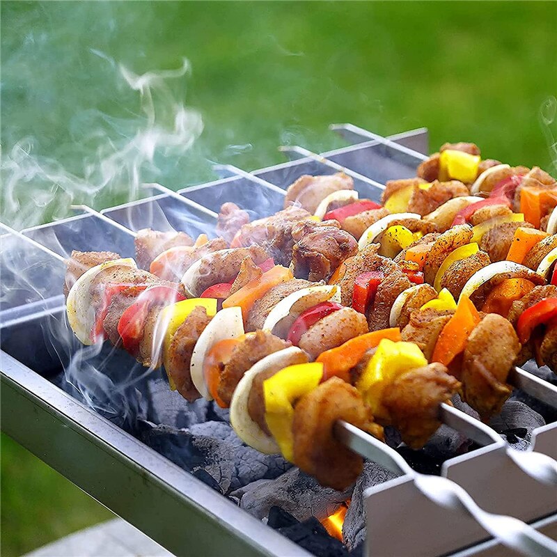 Brochettes de Barbecue réutilisables avec Tube de rangement, en acier inoxydable, accessoires de cuisine d&#39;extérieur