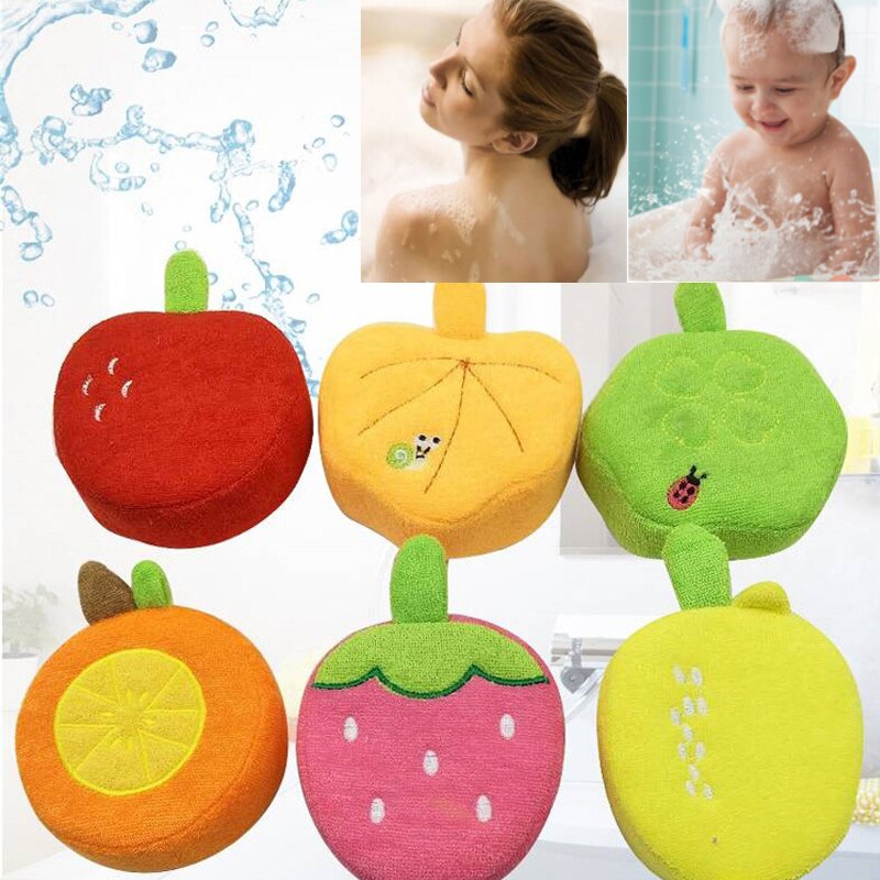 Søde børn spædbarn brusebad produkt gnidning håndklæde bolde frugt baby bad børste tegneserie blød baby bad svamp pulver pust
