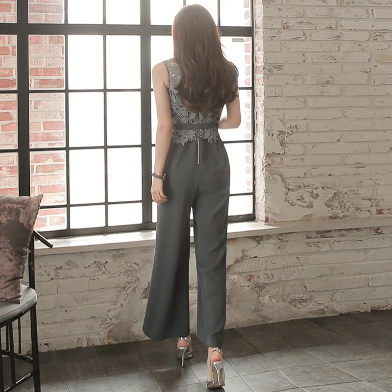 Monos elegantes a la para mujer, monos formales sin mangas de encaje para mujer, mono de pierna ancha holgado, monos de encaje