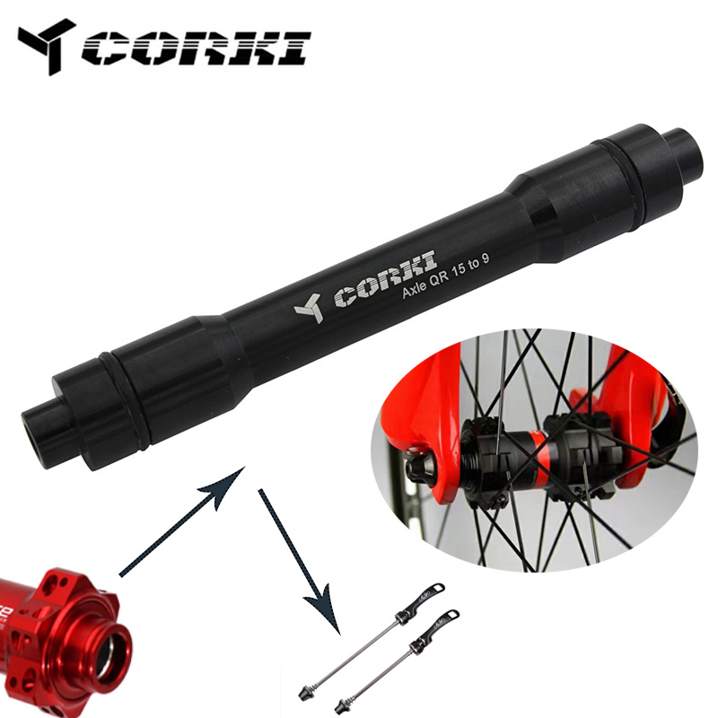 Cykel forhjul aksel adapter gennem aksel  qr 15mm adapter 9mm thru release spyd tønde aksel konverter quick release 30g