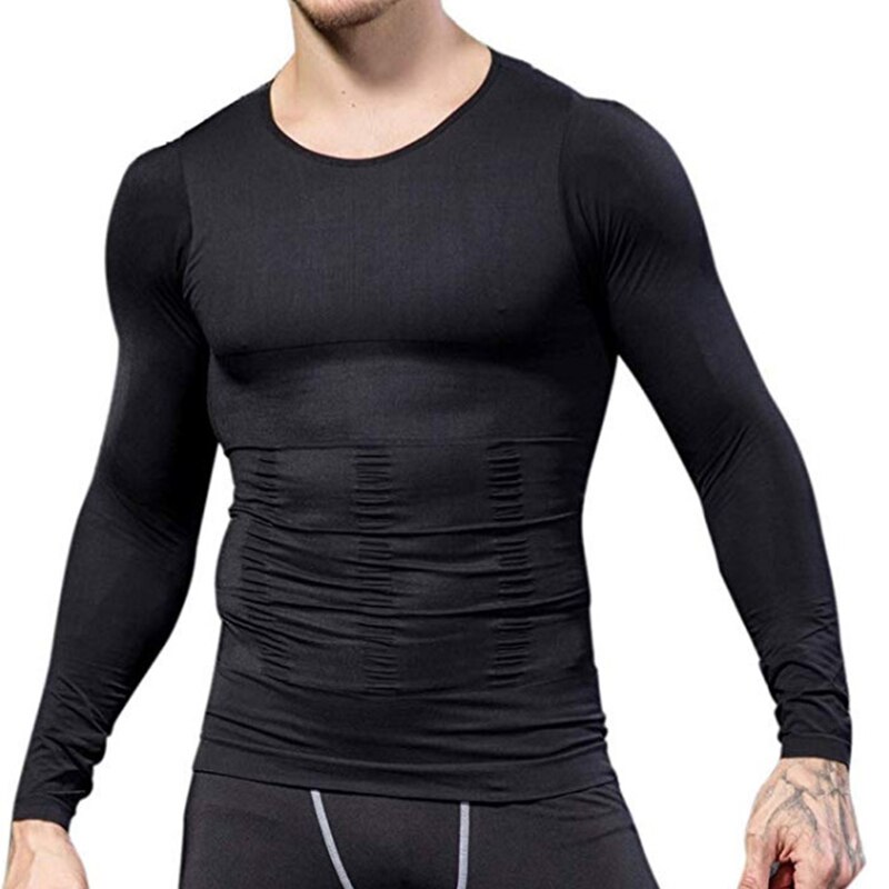 Cxzd Mannen Effen Kleur Afslanken Shaper Corrigerende Houding Buik Controle Compressie Man Modeling Body Vet Burnning Borst Corset: Black / XL