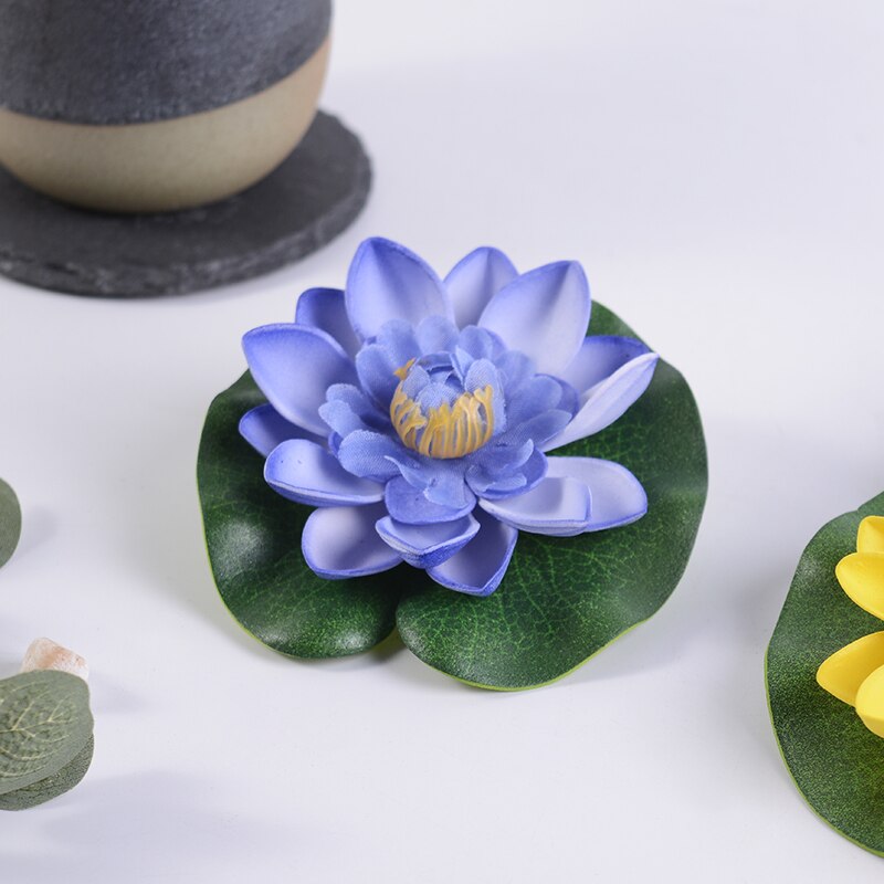 Lotus artificiel en mousse tactile, plantes de piscine flottante, lys blanc, pour jardin de mariage, décoration EVA, 10 Cm, 1 pièce: Bleu