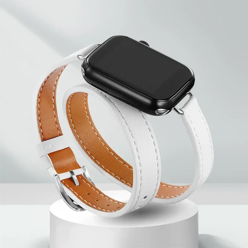 Bracelet en cuir pour Bracelet de montre Apple 10 42MM 46mm 9 8 7 41 45mm 6 SE 5 4 40 44mm Correa pour Bracelet IWatch Series10 Ultra 2 49mm: GREEN BLUE / 14mm