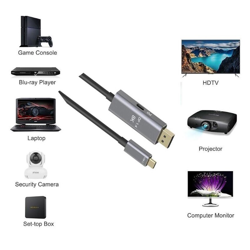 Cabo USB C para DisplayPort 1.4 de 1,8 m, [8K a 60Hz. 4K @144Hz 120Hz