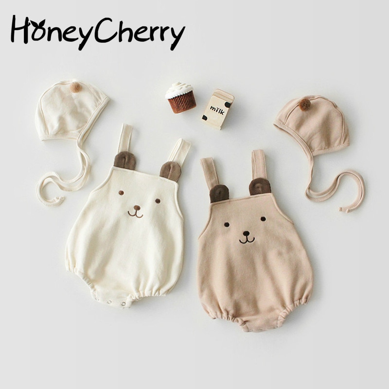 Baby Bodysuits Leuke Beer Mouwloze Riem Katoen Hoed-Jas + Hoed Voor Zuigelingen Jonge Kinderen Baby Meisje Kleding