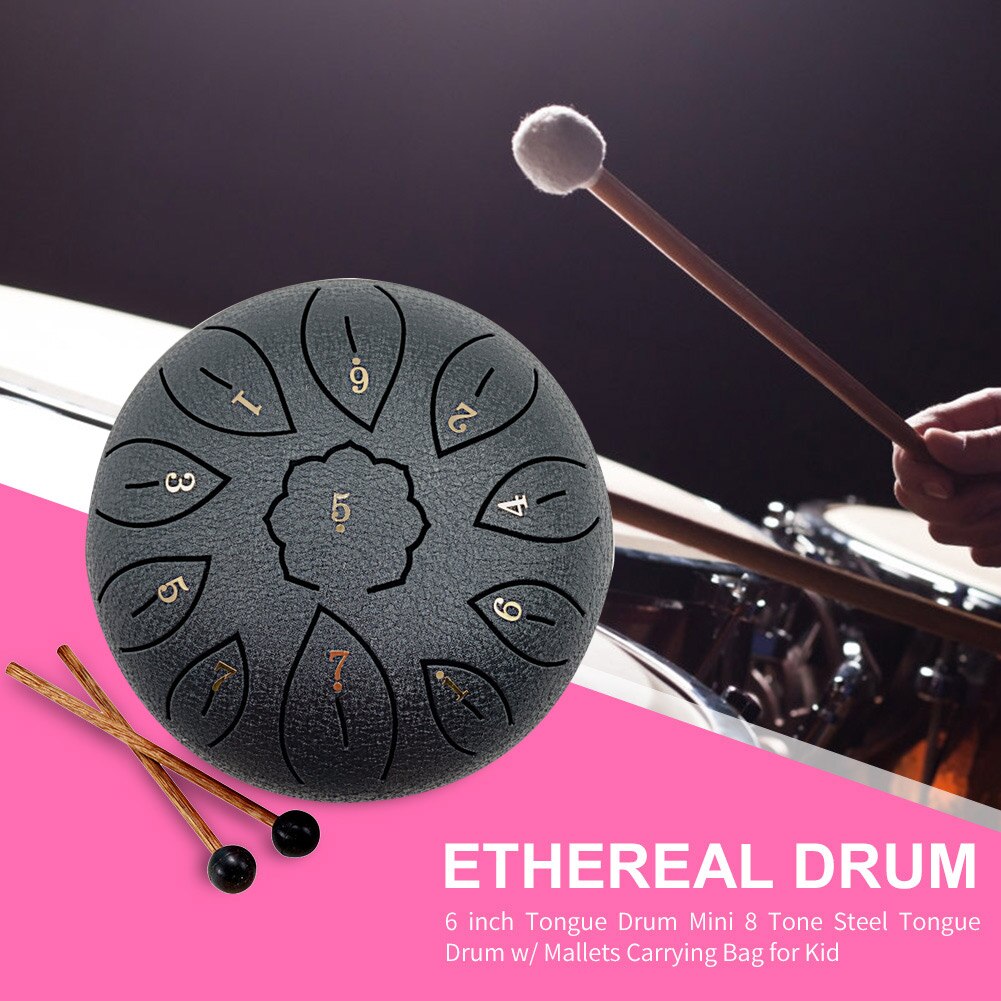 11 Tune Tongue Drum 6 Inch Steel Tongue Drum Kits With Drumstick Finger Cots Drum Bag Drumstick Stand Bag Digital Audio Sticker