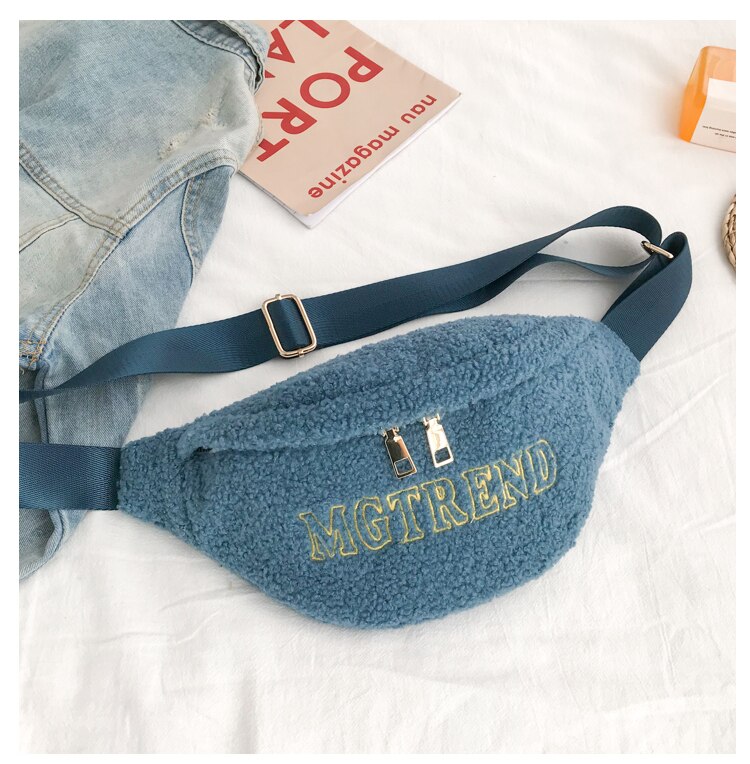 Waist Bags For Women Fur Chest Bags Winter Warm Plush Crossbody Bag Ladies Fanny Pack Faux Fur Chest Purse Casual Belt Pack: Blue waist bag