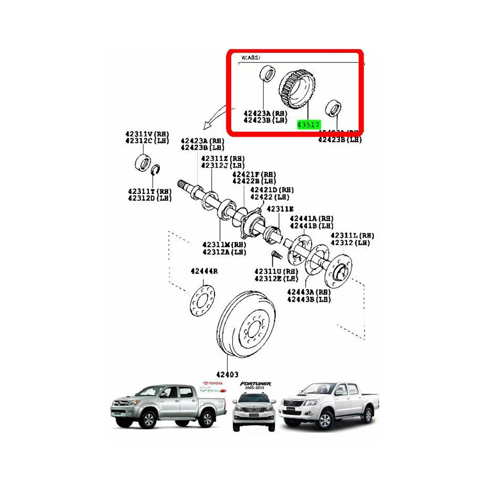 Suitable for Toyota Hilux rear wheel axle head ABS tooth rear bearing bearing 4351771010