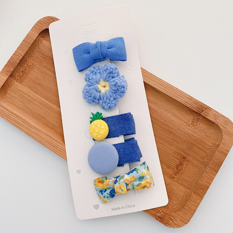5 pçs bonito arco flor doce crianças hairpins kint woolen artesanal barrettes clipe de cabelo arcos para o bebê conjunto menina: 5pcs blue