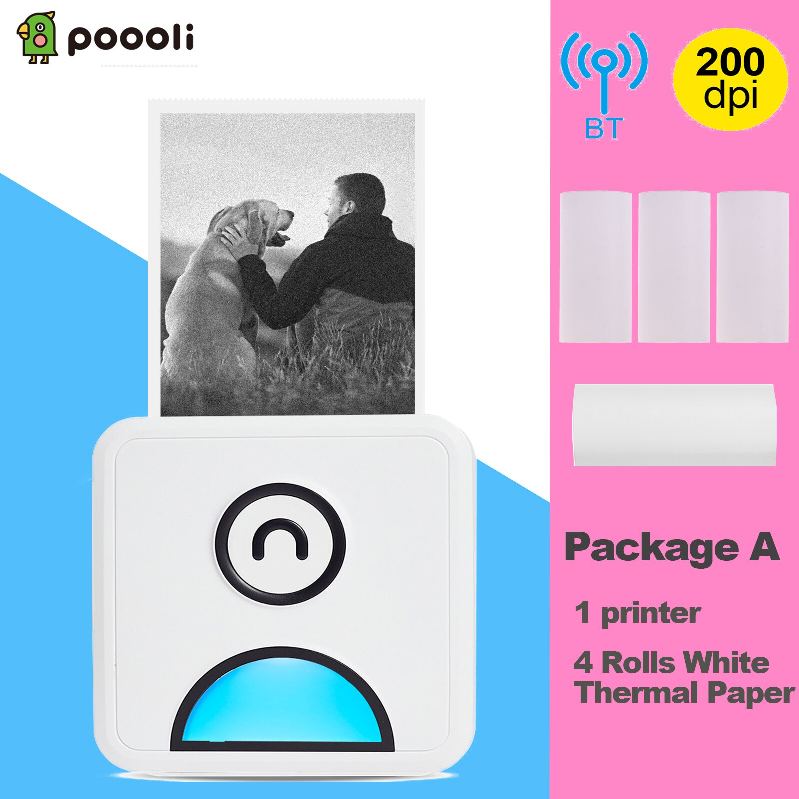 Poooli L1 Pocket Photo Thermal Printer 200dpi 58mm Wireless BT Memo Lists Printer for Printing Labels Photos Making Journals: Blue Package A