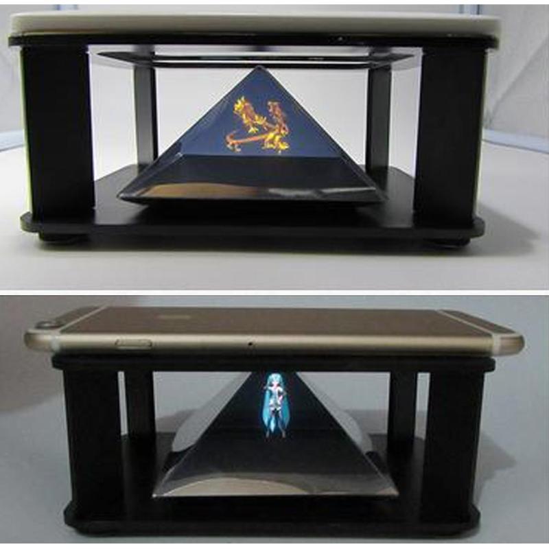 Alloyseed universal 3d holographic display stand projektor mini pyramid hologramm projektion vitrine für 3.5-6 zoll handy