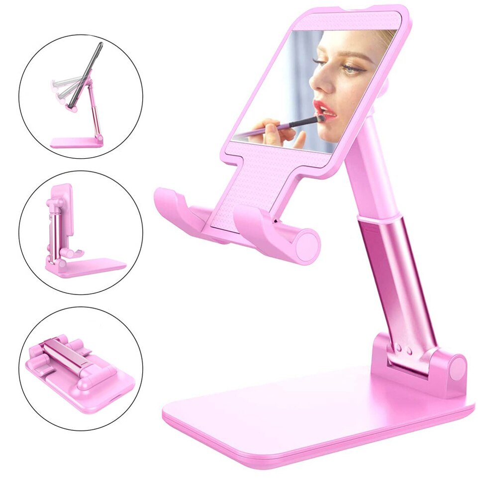 Desk Mobile Phone Holder Stand For iPhone iPad Xiaomi Adjustable Desktop Tablet Holder Universal Table Cell Phone Stand: pink-zhong