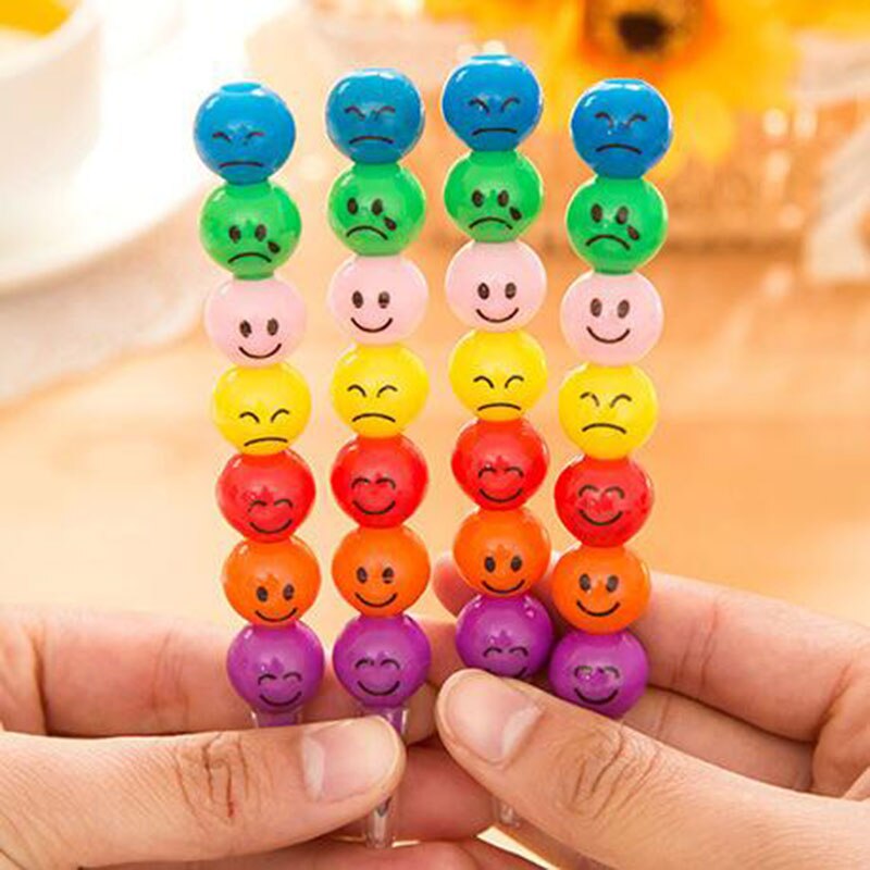 7 Colors Crayons Sugar-Coated Haws Cartoon Smiley Graffiti Pen kawaii Stationery For Kids Wax Crayon Pencil