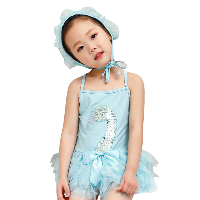 , bañador para niñas pequeñas, falda de Ballet para niñas con gorro de natación, 2 uds, traje de baño para niños, traje de baño bonito de una pieza,: blue / L