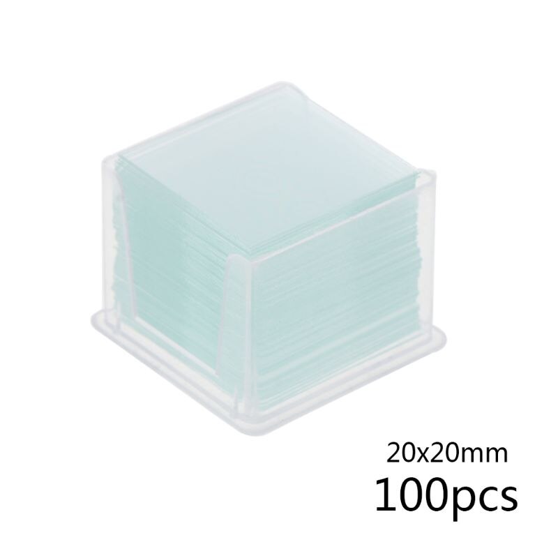 Portaobjetos de vidrio cuadrado transparente, Coverslips, para microscopio, instrumento óptico, 100 Uds.: 20